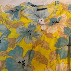 Lane Bryant Yellow and Blue Floral Short Sleeve Top